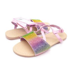 Rampage Girls Sandals Big Girl 1 Pink Strappy Rainbow Rhinestone Slingback Shoes